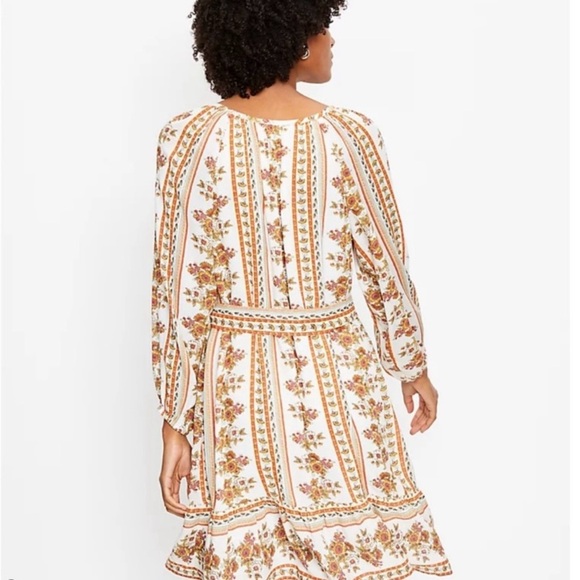 Loft Floral Stripe Split Neck Swing Dress size M - Picture 2 of 11